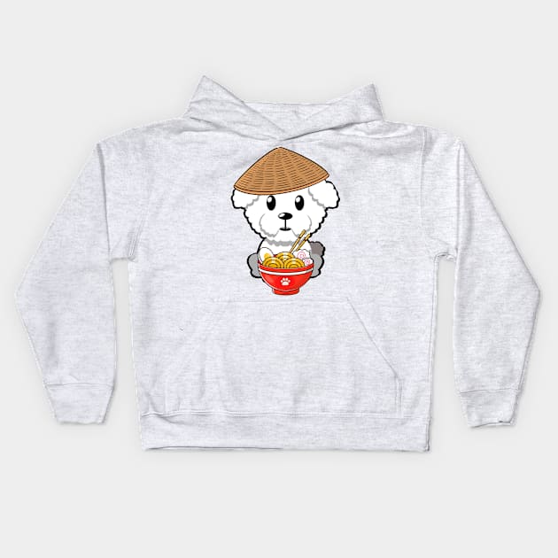 Funny Furry dog is eating noodles Kids Hoodie by Pet Station